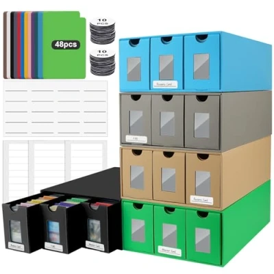 Imagen de BILIPLE Caja de Tarjetas para Más 15000 Tarjetas, Mazos Commander MTG, Cajas Almacenamiento Coleccionables con 48 Divisores, Deck Box Cartas PTCG TCG Deportivas