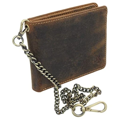 Imagen de Visconti Cartera de cuero para motociclista con cadena seguridad RFID Plus Tap and Go CHN, marrón, Talla única, Motorista