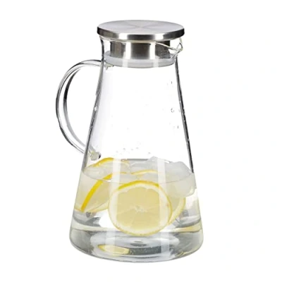 Imagen de Relaxdays 10029986 Jarra de Cristal, con Tapa, 1,8 L, Dispensador Bebidas, para lavavajillas, 1 Ud, Transparente &amp; Plateado, Acero Inoxidable