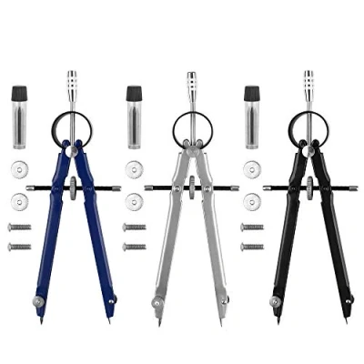 Imagen de Yangfei 3pcs Compás Dibujo Tecnico Compas Escolar Primaria Compass Metalico para Escuela Estudiantes y Profesores (Negro, Azul Oscuro, Gris)