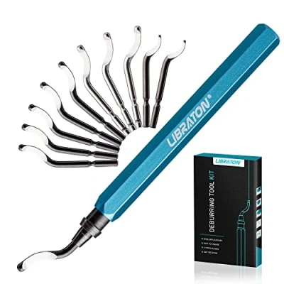 Imagen de Libraton Herramienta de Desbarbado Manual, Desbarbador Universal con 11 Piezas Cuchillas Repuesto HSS, Mango Extendido Aleación Aluminio, Desbarbadora 360 Giratorio para Impresora 3D