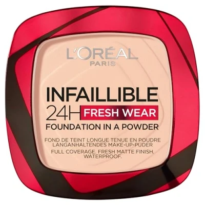 Imagen de L&#039;Oréal Paris Polvos Compactos Mate Infalible 24H, Larga Duración, Cobertura Media Alta, Resistente al Agua, Tono: 180 Rose Sand, 50 g