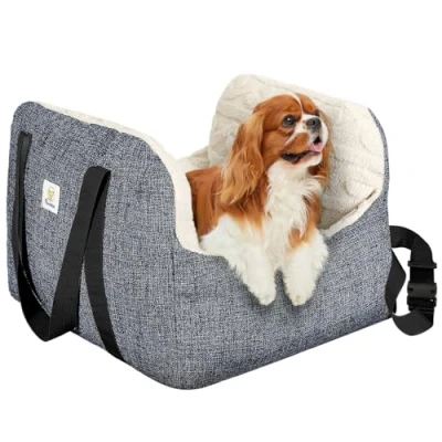 Imagen de Pawaboo Asiento de Coche para Perros Mascotas, Transportín con Hebilla Fija y Correa Seguridad Cachorros hasta 25lbs, Cama Perro Resistente al Agua, Gris