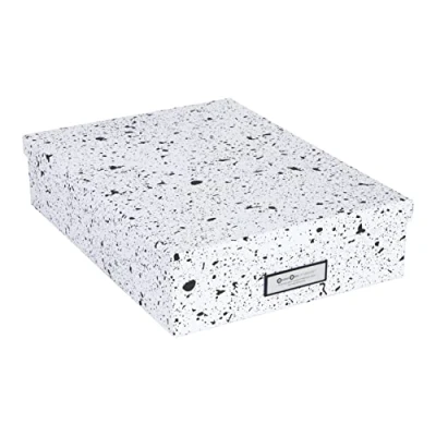 Imagen de BIGSO BOX OF SWEDEN Caja de documentos para papel A4, folletos, etc. Bandeja escritorio con tapa y asa almacenamiento cartón Negro moteado