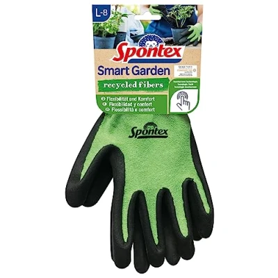 Imagen de Spontex Smart Garden Guantes de jardinería compatibles con pantalla táctil (botellas PET recicladas, revestimiento nitrilo, talla L, 1 par)