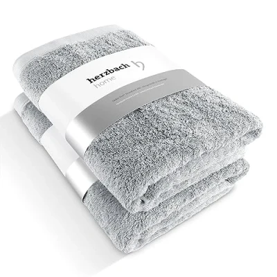 Imagen de herzbach home Juego de 2 Toallas Ducha Premium 70 x 140 cm (Gris Plateado) Grandes, Suaves &amp; absorbentes 100% algodón Natural