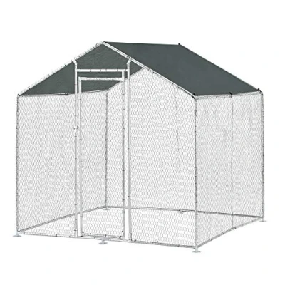 Imagen de Jaula al Aire Libre 2 x m Voladero para Aves Gallinero de Exterior con Tejado Casa Animales pequeños Color Plata y Verde Oscuro