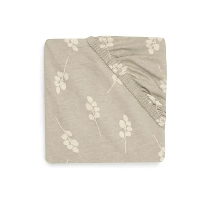 Imagen de Jollein Sábana Bajera Ajustable de Punto Twig, Verde Oliva 70 x 140 cm 100% algodón Beige con Ramas
