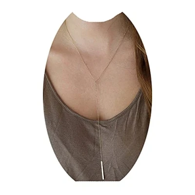 Imagen de Yheakne Boho Long Bar Collar Gargantilla y Lariat Cadena Minimalista Gota Joyas para Mujeres Niñas (Oro)