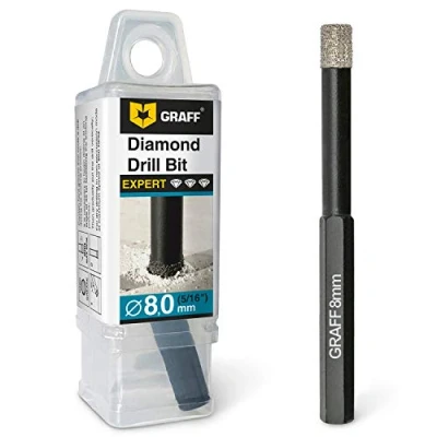 Imagen de GRAFF 8 mm Broca Diamante Brocas de para Gres Porcelánico, Azulejos, Cerámica, Piedra, Granito Porcelanico Profesionales con Vástago Hexagonal