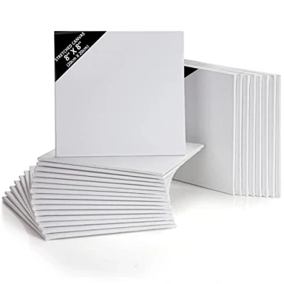 Imagen de Kurtzy Pack de 24 Lienzos para Pintar en Blanco 20 x cm Set Panel Lienzo Cuadrado Preestirado Aptos Pintura Acrílica y al Óleo Bocetos Dibujos