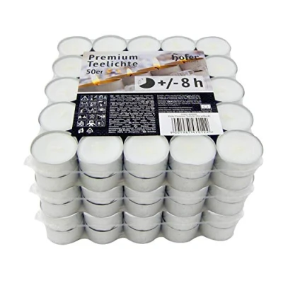 Imagen de Hofer Velas de Té Tealights 38 mm Paquete 150 piezas 8 horas tiempo combustión Color Blanco Cera sin, Larga duración, Calidad la UE