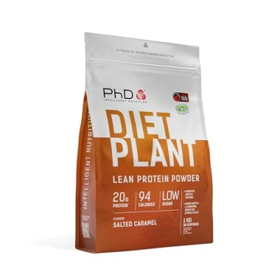 Imagen de PhD Nutrition Diet Plant proteína vegana en polvo 1kg Caramelo salado, Con 20g de por ración, CLA y L carnitina