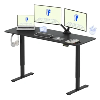 Imagen de FLEXISPOT Escritorio Eléctrico Ajustable en Altura con Tablero Blanca 160x60cm, Standing Desk para Computadora Gancho, Función de Memoria, Oficina y Dormitorio
