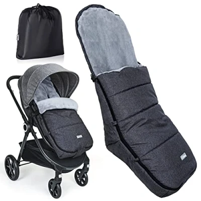 Imagen de Orzbow Saco Silla Paseo Universal, Invierno Capazo Bebe con Bolsa,Forro de Terciopelo Coral Cálido,Extraíble y Lavable a Máquina,Impermeable Carrito Cremallera Lateral (Gris Oscuro)