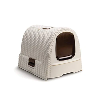 Imagen de CURVER Inodoro para gatos, bandeja sanitaria cerrada, compartimento inferior extraíble facilitar la limpieza, pala arena y alfombrilla incluidas, dimensiones: 40 x 38.5 51.5 cm Blanco