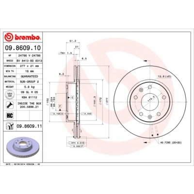 Imagen de BREMBO COATED DISC LINE 09.8609.11 Disco de freno 277 21 5 ventilación interna revestido con tornillos LAND ROVER: Freelander I SUV