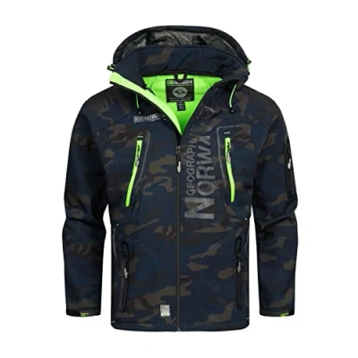 Imagen de Geographical Norway Techno Men Distribrands Chaqueta Softshell Impermeable Hombres Capucha Hombre Transpirable Exteriores Invierno Viento (CAMO Marina/Verde M)