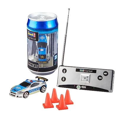 Imagen de Revell Mini coche de policía RC Revell_23559 en lata con mando a distancia 27 MHz que incluye función carga, luz LED, tiempo carga corto, largo conducción, pequeño
