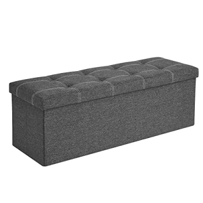 Imagen de SONGMICS Puff Almacenaje, Baúl de Almacenaje Plegable, 38 x 110 cm, Taburete Reposapiés, Banco Cubo, Soporta hasta 300 kg, para Sala Estar, Dormitorio, Entrada, Gris Oscuro LSF077G04