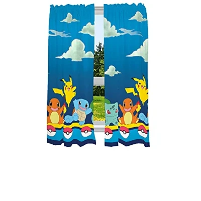Imagen de Franco Juego de Cortinas para Ventana habitación niños, 82 x 63 Pulgadas, diseño Pokemon, Multicolor