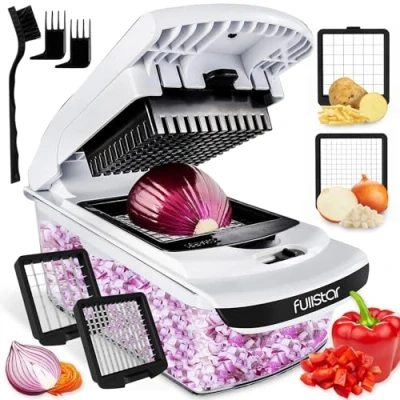 Imagen de Multifuncional Cortador de Verdura Espiralizador Verduras Picador Patatas Cebolla Vegetable Chopper Gadgets Cocina (2 en 1 Blanco)