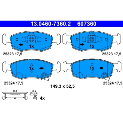 Imagen de ATE 13.0460 7360.2 Juego de pastillas freno con avisador acústico desgaste clip sujeción FIAT: 500 Hatchback, Panda III Hatchback