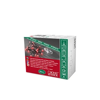 Imagen de Konstsmide Juego Navidad LED Redondos/Uso en Interiores (IP20) Hadas Funciona 3 Pilas AA de 1,5 V (sin)/Temporizador 6 horas/20 diodos Rojos/Luces Cadena Cable Negro, Rosso, 20 Lights