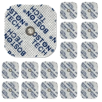 Imagen de Boston Tech 16 Electrodos Pads Compatibles Beurer, Vitacontrol. para Electroestimulador TENS EMS con Conector botón 3,5mm + 5x5 cm Reutilizables Óptima Adherencia No Requiere Gel