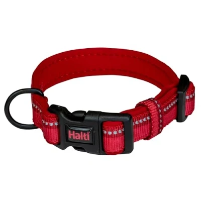 Imagen de Collar Cómodo para perros HALTI Banda ajustable con Forro de neopreno y Tejido Reflectante 3M. Nailon primera calidad. Ligero e Ideal Cachorros pequeños (Talla XS, Rojo)