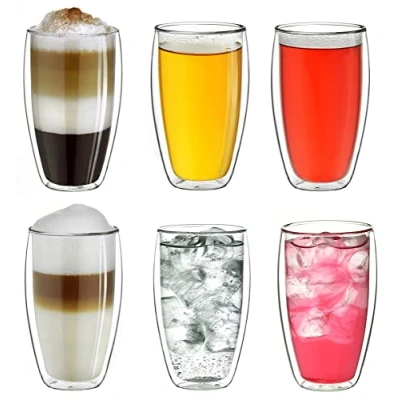 Imagen de Creano vaso térmico de doble pared 400ml DG SH, grande vidrio borosilicato, vasos latte macchiato pared, café, té Set 13: 6x Sh 6 piezas (paquete 1)