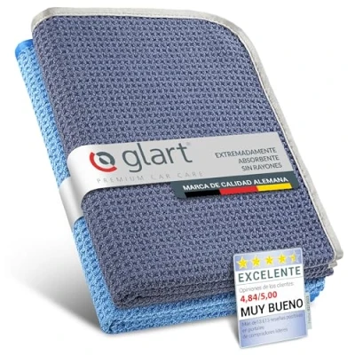 Imagen de Glart 47TB: set de 2 toallas microfibra para coche y hogar, estructura gofre o nido abeja, 70x40 cm, azul.