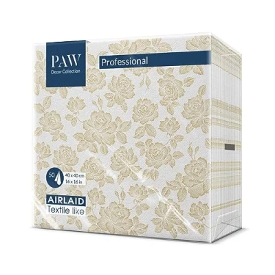 Imagen de PAW Servilletas Papel Airlaid (40 x 40 cm) I de Tela Clásico y Elegante, Adornos, Rosas, Oro Perfecta para las Ocasiones Importantes Color: Subtle Roses (gold)