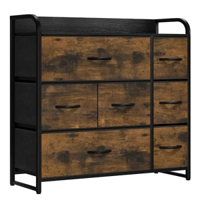 Imagen de YITAHOME Cajonera de Tela, Cómoda Unidad Almacenamiento con 7 cajones Extraíbles, para Sala Estar, Dormitorio, habitación Infantil, marrón rústico