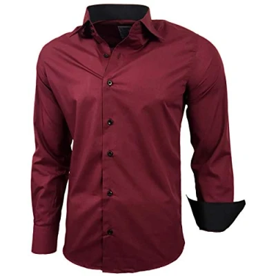 Imagen de Baxboy Camisa de manga larga para hombre, corte ajustado, fácil planchar, trajes, trabajo, bodas, tiempo libre, R 44 burdeos M