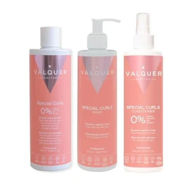 Imagen de Válquer Profesional Pack Método Curly Champú 400 ml + Mascarilla 290 Acondicionador 300 Especial Rizos Perfectos, Cabellos Rizados, Sin Sulfatos, Sal. Hasta 96% origen natural