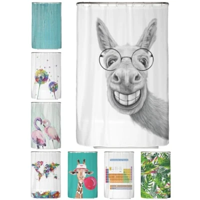 Imagen de arteneur® Cortina de ducha antimoho, 120 x 200 cm, material reciclado con certificación Öko Tex Standard 100, dobladillo peso, opaca, impermeable, lavable, 8 anillas y libro electrónico, burro