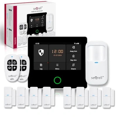 Imagen de seQrell, Kit Alarma Casa con Aviso al Movil sin cuotas, Sistema de para WIFI y 4G GSM Pantalla 4.3 Táctil Batería 1500 mAh, Aplicación Tuya Smart Life Android e iOS. SQ4324G