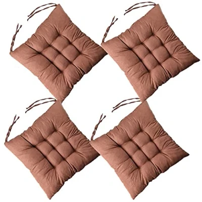 Imagen de BRIXBEE 4 Almohadillas Suaves para Silla, Asiento de Silla con Lazos, Cojines sillas Comedor jardín, Patio, Cocina y (marrón, 40 x cm)