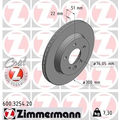 Imagen de ZIMMERMANN COAT Z 600.3254.20 Disco de freno 300 22 6/5 5 120 ventilación externa revestido altamente carbonizado VOLKSWAGEN: Crafter Furgón