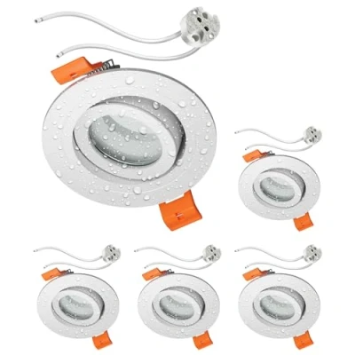 Imagen de ledscom.de 5 piezas Marco empotrable en techo ERID, antihumedad, baño, IP44, redondo, orientable, blanco mate incl. toma GU5.3