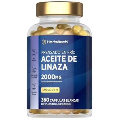 Imagen de Aceite de Linaza 2000mg 360 Cápsulas Omega 3 6 9 Prensado en Frío Lino Linoleico Horbaach