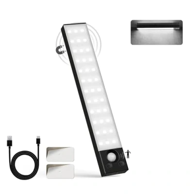 Imagen de LQWELL® Lámpara de Armario con 36 LEDs, Sensor Movimiento Inalámbrico, 22,5 cm, 1500 mAh, Recargable, Regulable, Para cocina, Armario, Estantería, Dormitorio (Negro, 1 pieza)