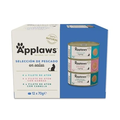 Imagen de Applaws 100 % Natural Comida húmeda para Gatos Adultos, selección de Pescado en Salsa Multipack, 12 x 70 g latas
