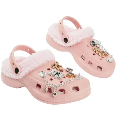 Imagen de CityComfort Zuecos Invierno con Forro Sherpa, Pantuflas Niña y Adolescentes, Zapatillas Casa Niños Charms Extraíbles, Regalos (Rosa Claro Charms, 33 EU)