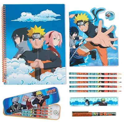 Imagen de Naruto Accesorios Set Escritura y Papelería Lápices Estuche Escolar De Lata Cuaderno Para Niños Anime Escuela Regalos Cumpleaños (Azul)