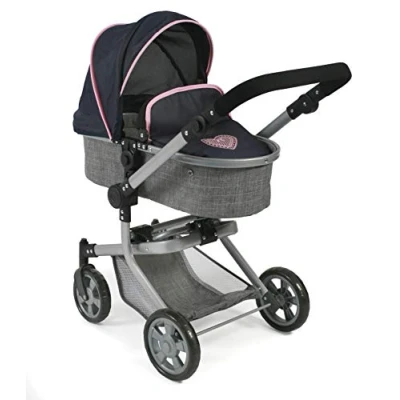 Imagen de Bayer Chic 2000 Cochecito de muñecas Mika, 2 en 1 para niños 4 a 8 años, Color Gris y Azul Marino