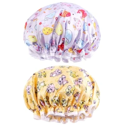 Imagen de 2 Piezas Gorro Ducha, de Baño Elástico con Doble Cape, Reutilizables Baño, Gorros Ducha Impermeables para Hogar Spa Viajes Cocina