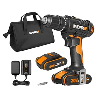 Imagen de Taladro percutor 20V Max. Worx PowerShare WX370.1 2 baterías 2Ah cargador, bolsa y punta de atornillar velocidades Posiciones 20+1+1 Ligero manejable Luz LED