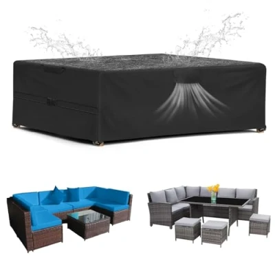 Imagen de SIRUITON Cubierta De Muebles patio, Funda para Jardín, Impermeable, Resistente Al Viento, a Los Rayos UV, Oxford 420D Mesa Y Sillas (213x132x74cm)